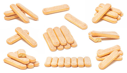 Set of traditional italian biscuits ladyfingers savoiardi on white background