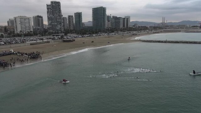 Aerial drone Garmin Barcelona Triathlon 2013 sports beach bike running swimming sea
