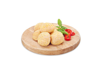 Crispy Fresh Raw Chicken Nuggets breaded with bread crumbs