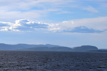 Oslofjord. View of the North Sea from Ferry from Horten to Moss connects Ostfold and Vestfold in Norway. Ferry crossing Oslofjord