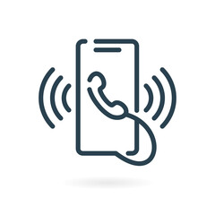 Phone icon - web button element for call centre or contacts info - outline sign with smartphone screen and headset pictogram
