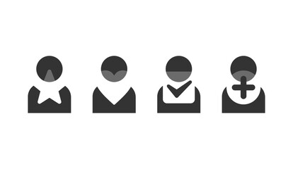 People favorites icon in 4 variations - with star, heart, check mark and plus sign inside - icons set