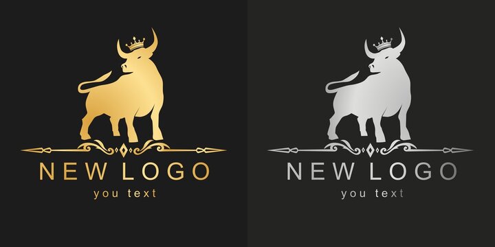 Vintage gold logo with a bull. Classic icon with a Buffalo