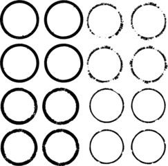 Stamps Collection. Grunge Circles, Banners, Insignias , Logos, Icons, Labels and Badges Set .  Retro Frames for Emblems. Eclipse Isolated blank shapes with dirty, distressed scratched Texture.