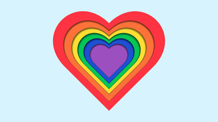 Rainbow heart in abstrackt paper cut shapes style. Gay Pride LBGT, LBGTQ, LBGTQ+ concept. Color sign for gay, lesbian, homosexual, bisexual, transgender human.