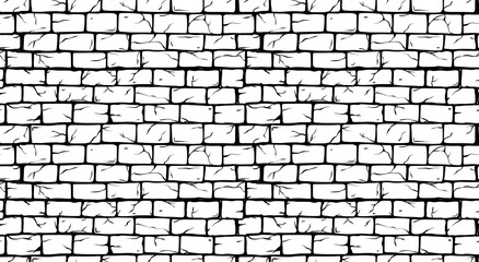 Brick White Wall seamless pattern, old rectangle bricks for poster on house facade decoration, exterior, rough vintage interior of room, tool shop, DIY store, garden center or graffiti art Vector 
