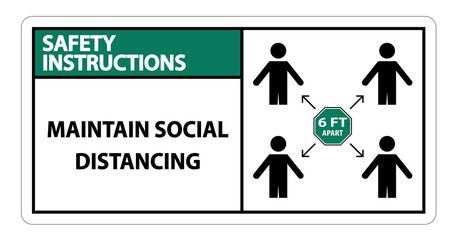 Safety Instructions Maintain social distancing, stay 6ft apart sign,coronavirus COVID-19 Sign Isolate On White Background,Vector Illustration EPS.10