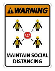 Warning Maintain social distancing, stay 6ft apart sign,coronavirus COVID-19 Sign Isolate On White Background,Vector Illustration EPS.10