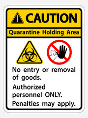Caution Quarantine Holding Area Sign Isolated On White Background,Vector Illustration EPS.10