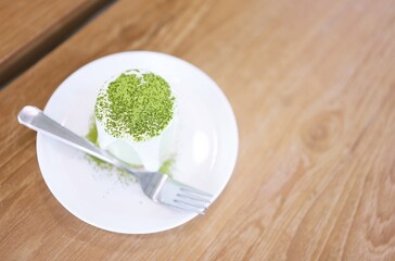 Japanese Matcha green tea cake with green tea topping.