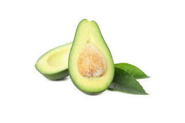 Ripe avocado halves isolated on white background