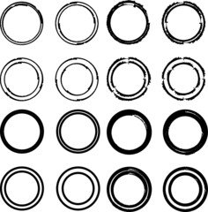 Stamps Collection. Grunge Circles, Banners, Insignias , Logos, Icons, Labels and Badges Set .  Retro Frames for Emblems. Eclipse Isolated blank shapes with dirty, distressed scratched Texture.
