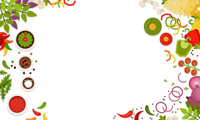 Products for pizza mexican placement on white background. Vector flat illustrations.