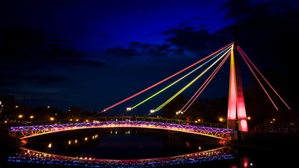Glowing bridge on the waterfront.