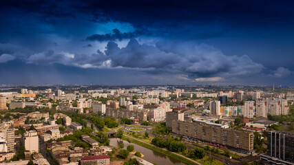 Night city, beautiful sunset over the city.