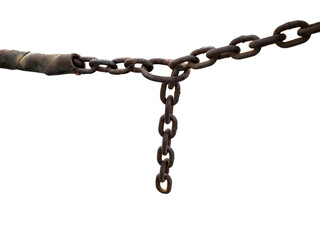 Old and rusty steel chain in construction site.