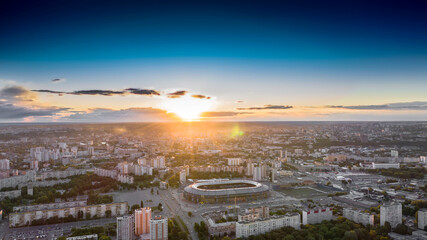Evening city, sunset.