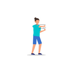 Cartoon character illustration of human action poses postures. Flat design of young man punching concept isolated on white background.