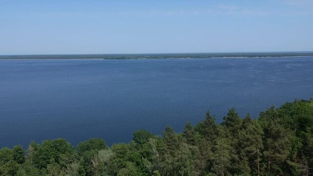 Aerial view, Mezhyhirya residence of the former president of Ukraine Viktor Yanukovych. View of the Dnieper River. Drone