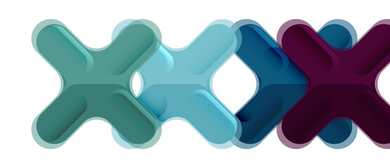 Glossy multicolored plastic style cross composition, x shape design, techno geometric modern abstract background. Trendy abstract layout template
