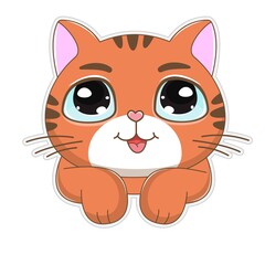 Cute cartoon cat with big eyes on a white background