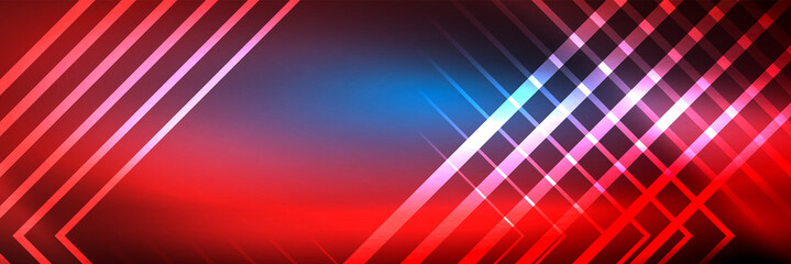 Fototapeta premium Shiny neon glowing techno lines, hi-tech futuristic abstract background template with square shapes