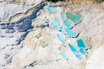 Amazing aerial shot of Pamukkale traverten in Turkey.