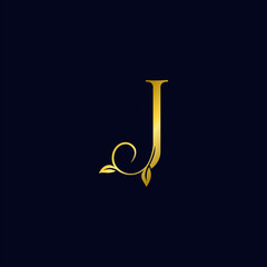 Luxury J Initial Letter Logo gold color, vector design concept ornate swirl floral leaf ornament with initial letter alphabet for luxury style