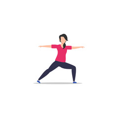 Fototapeta na wymiar Cartoon character illustration of people healthy living relaxing wellness lifestyle. Flat design of young woman stretching her arms and legs isolated on white.