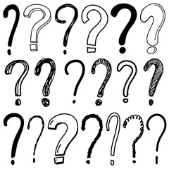 Hand drawn doodle questions marks set. Ink question isolated on white background. Vector illustration