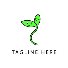 Sprout logo. One shape style plant with seed and green leaves vector illustration. Black version included.