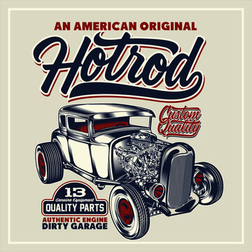 &ldquo;An American hotroad was created with Adobe illustrator. Can be used for digital printing and screen printing