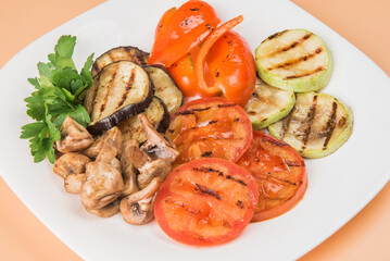Grilled vegetables. Grilled vegetables on a white plate