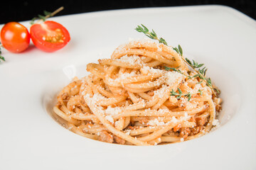 Italian pasta. Spaghetti with Parmesan Cheese