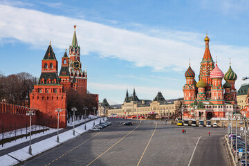Moscow/Russia - February 16, 2017: Red square is an important landmark where have many iconic of Russia are located such as  Saint Basil's Cathedral and Kremlin Palace. - 357214531