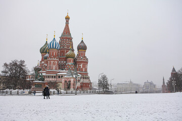 Moscow / Russia - February 17,  2017: Saint Basil's Cathedral is a very important iconic landmark of Russia where is located at Red square near Kremlin Palace   - 357214593