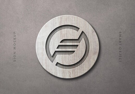 Round Light Wood Sign Mockup