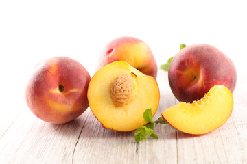 fresh peaches fruit  sliced and mint