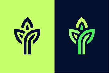 3 green leaf seedling growing plant logo.