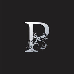 Luxury P Initial Letter Logo gold color, vector design concept ornate swirl floral leaf ornament with initial letter alphabet