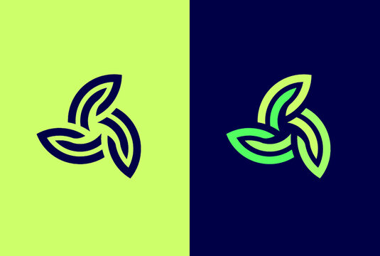 3 green leaf circle seedling growing plant logo. 