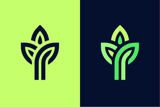 3 green leaf seedling growing plant logo.