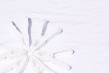 Clothespins white color, oh white cloth linen, empty space, banner