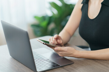People hand using mobile phone  searching for information