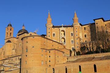Fototapeta premium URBINO, ITALY - JANUARY 3, 2019. Palazzo Ducale (Ducal Palace), now a museum, in Urbino. Marche region, Italy