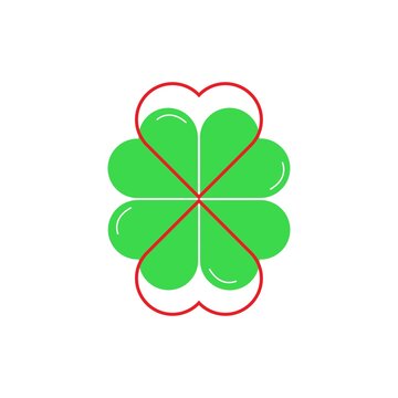 green clover with red heart outline clip art preview