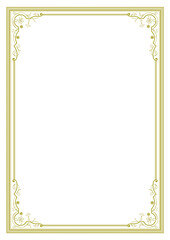 Decorative golden rectangular frame. Ornate corners, golden color. A4, A3 sizes.