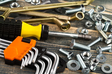 Fototapeta premium A different tool for working in composition on an old background.