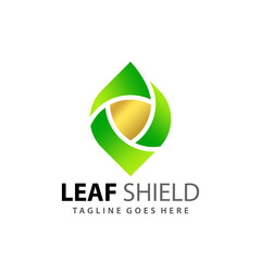 Abstract Gradient Leaf Shield Logo Design Premium Vector Illustration