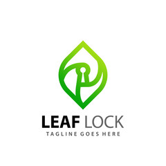 Abstract Gradient Leaf Key Lock Logo Design Premium Vector Illustration